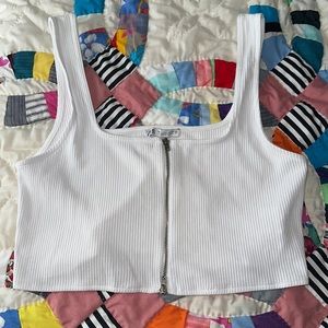 Zara white crop tank with double zipper